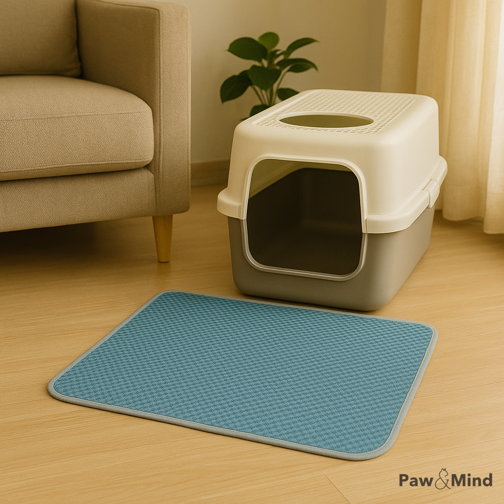tapis litiere impermeable bleu chat pawandmind